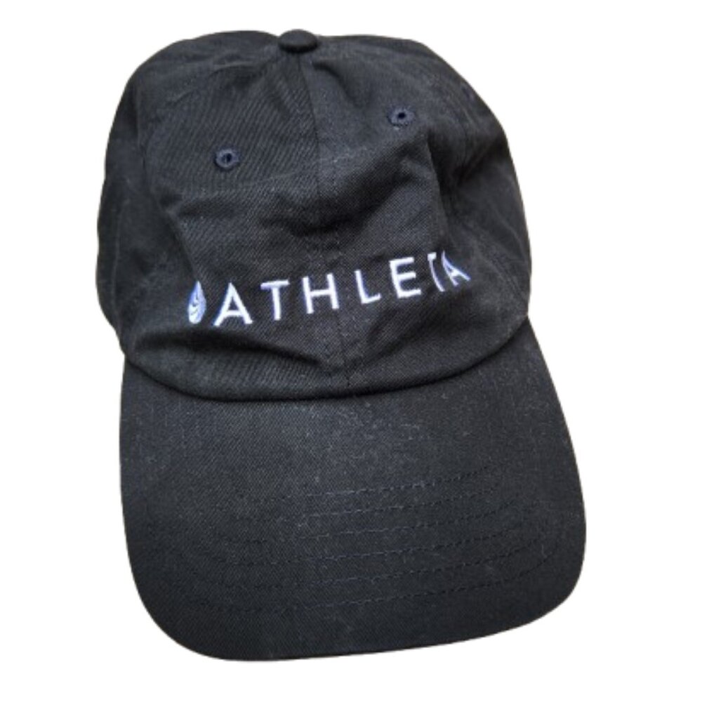 Athleta Logo Black Baseball Hat Classic Spellout Print 100% Cotton